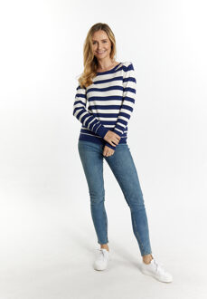 Usha Gebreide trui Dames marine wol wit Marineblauw