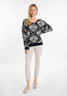 Usha Gebreide trui Dames zwart/cr Zwart en Gebroken Wit - XL/2XL