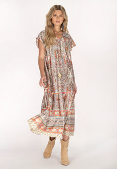 Usha Jurk Dames Abrikoos veelkleurig