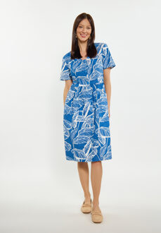 Usha Jurk Dames Blauw wol wit - L