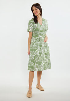 Usha Jurk Dames Groen gebroken wit - maat