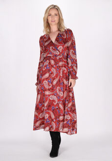 Usha Jurk Dames Rood Veelkleurig