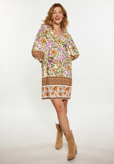 Usha Jurk Dames Wol Wit Veelkleurig