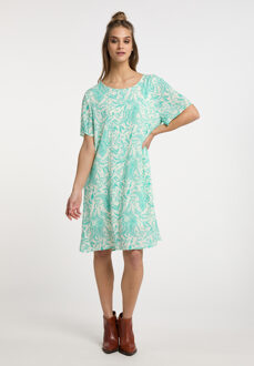 Usha Jurk met korte mouwen Dames Turkoois gebroken wit Turquoise