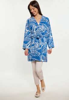 Usha Kimono Dames Blauw wol wit