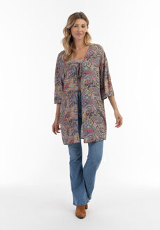 Usha Kimono Dames Navy Veelkleurig - maat L Marineblauw
