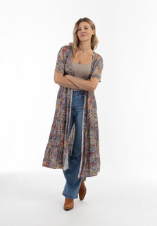 Usha Kimono Dames Navy Veelkleurig - maat Marineblauw