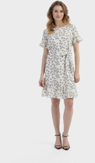 Usha midi-jurk met ruches Dames wol wit zwart Gebroken wit - XL