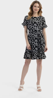 Usha midi-jurk met ruches Dames zwart en wit Zwart en Gebroken Wit - XL