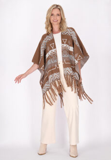 Usha Poncho Dames Camel Veelkleurig - XL/2XL