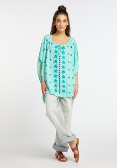 Usha Poncho Dames Licht turquoise veelkleurig