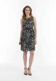Usha retro print midi jurk - maat Zwart