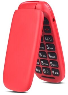 Ushining Gratis Mobiele Telefoon Senior Mobiele Telefoon Grote Toetsen Flip 1.8 Inch Scherm (Dual Sim, Camera, bluetooth, MP3 Speler)-Rood English keyboard / Rood