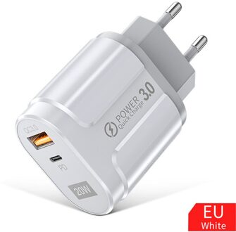 Uslion 20W Usb Pd Quick Charger QC3.0 Usb Snel Opladen Voor Iphone Xiaomi Samsung De Telefoon Mobiele Usb Lading adapter Eu Us Plug wit EU plug