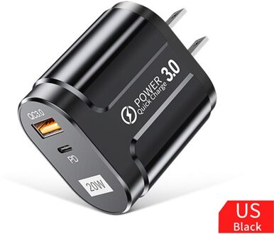 Uslion 20W Usb Pd Quick Charger QC3.0 Usb Snel Opladen Voor Iphone Xiaomi Samsung De Telefoon Mobiele Usb Lading adapter Eu Us Plug zwart US plug