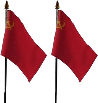 USSR - 2x - mini vlaggetje van 10 x 15 cm op stokje - Landen vlag - H27 cm