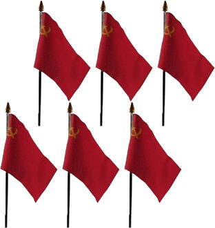 USSR - 6x - mini vlaggetje van 10 x 15 cm op stokje - Landen vlag - H27 cm