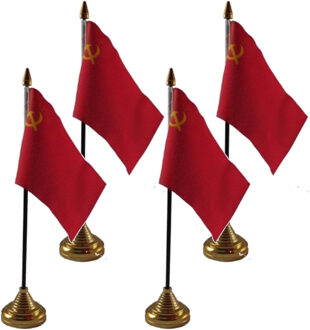 USSR tafelvlaggetjes - 4x stuks - 10 x 15 cm - met gouden standaard - H27 cm - versiering