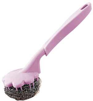 Utility Roestvrij Staaldraad Bal Borstel Met Lange Steel Borstel Voor Keuken Opknoping Sterke Cleaning Tools roze