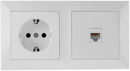 UTP RJ45 Stopcontact - Wandcontactdoos - Aigi Cika - Inbouw - 1-voudig Stopcontact - 1-voudig UTP CAT5E - Randaarde - Incl. Afdekraam - Wit