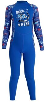 UV Protection Warm One-piece Long Sleeves Swimwearym Kids Girls Boys Diving Suit Wetsuit Children For Keep blauw / S