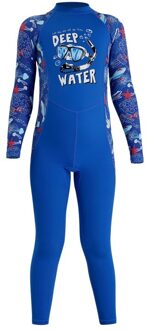 UV Protection Warm One-piece Long Sleeves Swimwearym Kids Girls Boys Diving Suit Wetsuit Children For Keep blauw / Xl