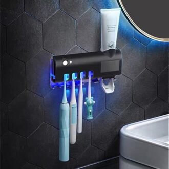 Uv Tandenborstel Houder Tandpasta Dispenser Zonne-energie Badkamer Multifunctionele Opslag Tandenborstel Opbergdoos zwart