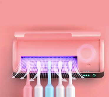 Uv Tandenborstelhouder Sanitizer Badkamer Tandenborstel Opbergdoos Multifunctionele Opslag Houder Houdt 5 Tandenborstels roze