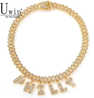 Uwin Custom Name S-Link Miami Cuban Link 12mm Letter Necklace Chain Full Bling Punk Collar Bling Bling Glamour Hiphop Jewelry