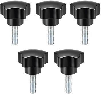 uxcell Uxcell 5 Pcs Star Knobs Grips M6/M8/M10 10/15/20/25/30/35/40/50mm Male Thread Steel Zinc Stud Black PP