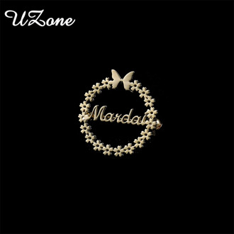 UZone Personalized Butterfly Nameplate Pins Round Flower Customize Name Brooches For Women Wedding Bridesmaid Gifts Wholesale