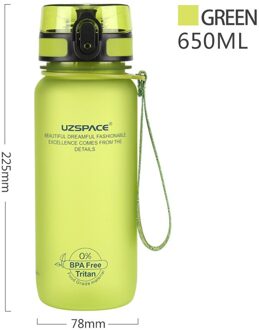 Uzspace Sport Water Fles 650ml-1l Eco Friendly & Bpa-vrij Plastic-Snelle Waterstroom, flip Top Opent Met Een Klik-Herbruikbare groen