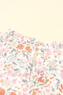 V-hals Bloemenprint Chiffon Blouse Wit