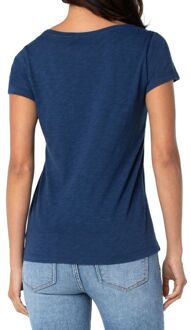 V-hals fit slub gebreid T-shirt nachtelijke hemelsblauw - maat L