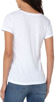 V-hals fit slub gebreid T-shirt wit - maat