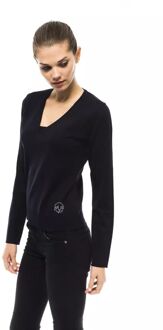 V-hals Gebreide Top Lange Mouwen Merino Wol - maat Zwart