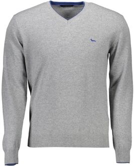 V-hals Gebreide Trui Grijs - 2XL