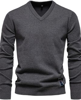 V-hals Gebreide Trui - maat XL Grijs