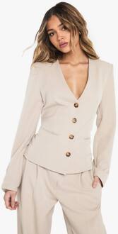 V-Hals Getailleerde Blazer Met Knoopsluiting, Stone - 38