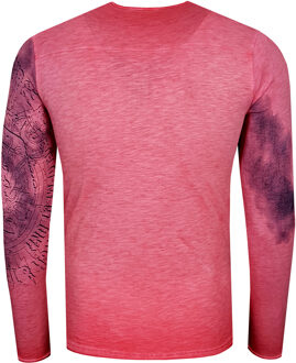 V-hals gewassen longsleeve met all-over print - maat Rood