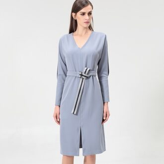 V-hals jurk met vleermuismouwen Blauw