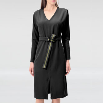 V-hals jurk met vleermuismouwen Zwart - XS