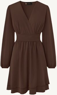 V-hals Jurk Strik Detail Choco Bruin