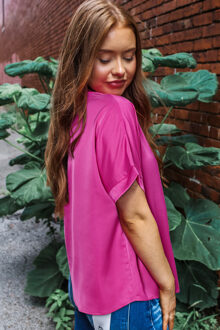 V-hals Korte Mouwen Blouse Roze