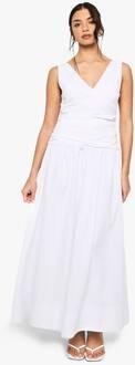 V-Hals Met Geplooide Details Maxi-Jurk, White - 42