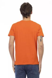 V-hals Oranje Kunstprint T-shirt - maat XL