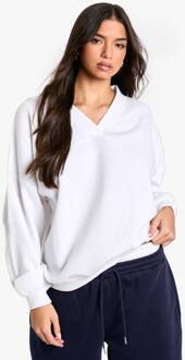 V-Hals Oversized Sweatshirt, Ecru - L