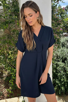 V-hals Short Sleeve Jurk Marine Marineblauw