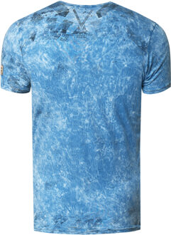 V-hals T-shirt met logo-print aan de zijkant - maat S Blauw