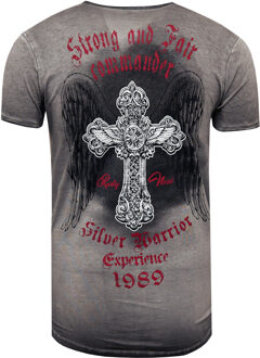 V-hals T-shirt met print aan de zijkant - maat XL Donkergrijs